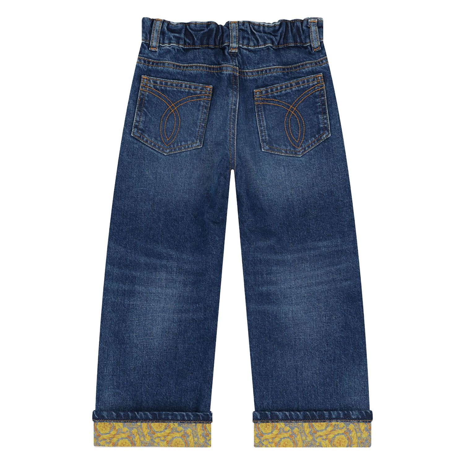 بنطلون جينز دينيم بنات بالشعار باللون الازرق, 1, hi-res