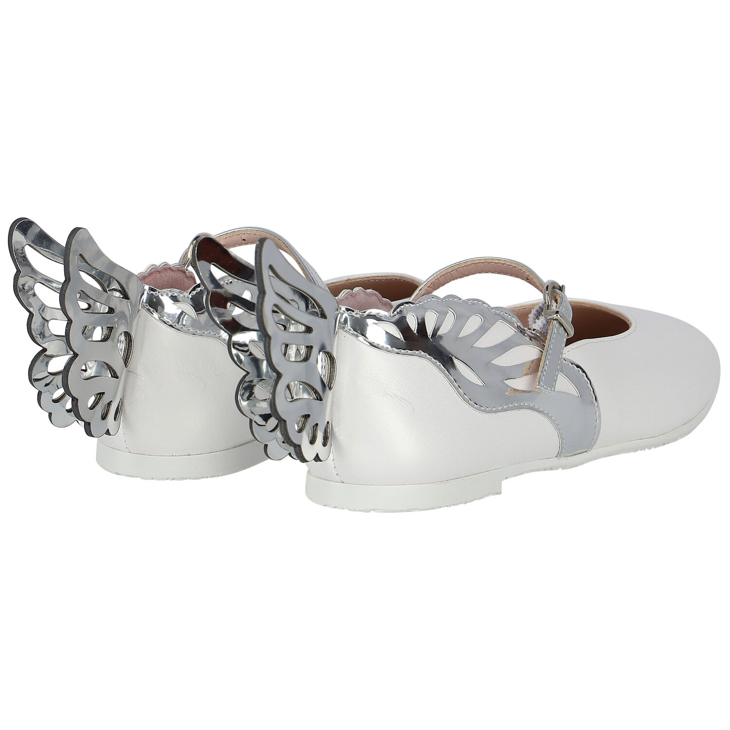 Girls White & Silver Leather Shoes, 1, hi-res