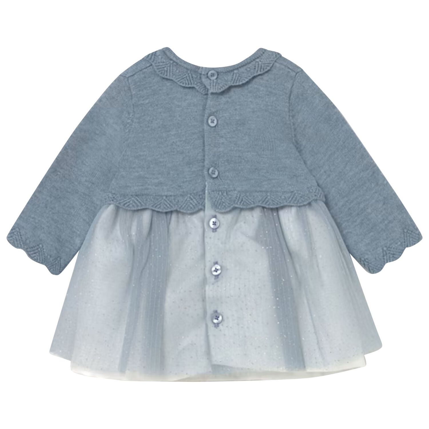 Baby Girls Blue Knitted & Tulle Dress, 3, hi-res image number null