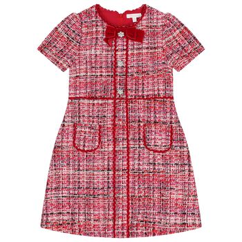 Girls Red Bow Tweed Dress