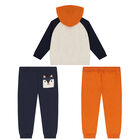 Younger Boys Ivory, Orange & Navy Blue 3 Piece Tracksuit, 1, hi-res