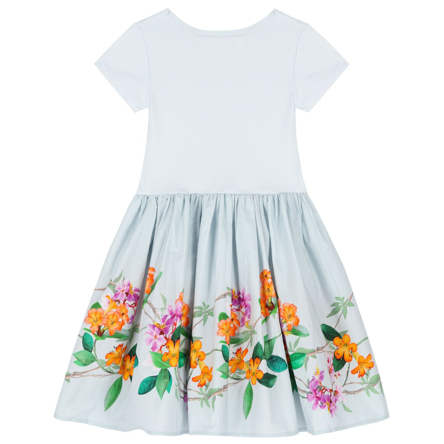 فستان بطبعة الزهور باللون الأزرق للبنات, 2, hi-res