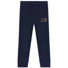 Boys Navy Blue Logo Joggers, 1, hi-res
