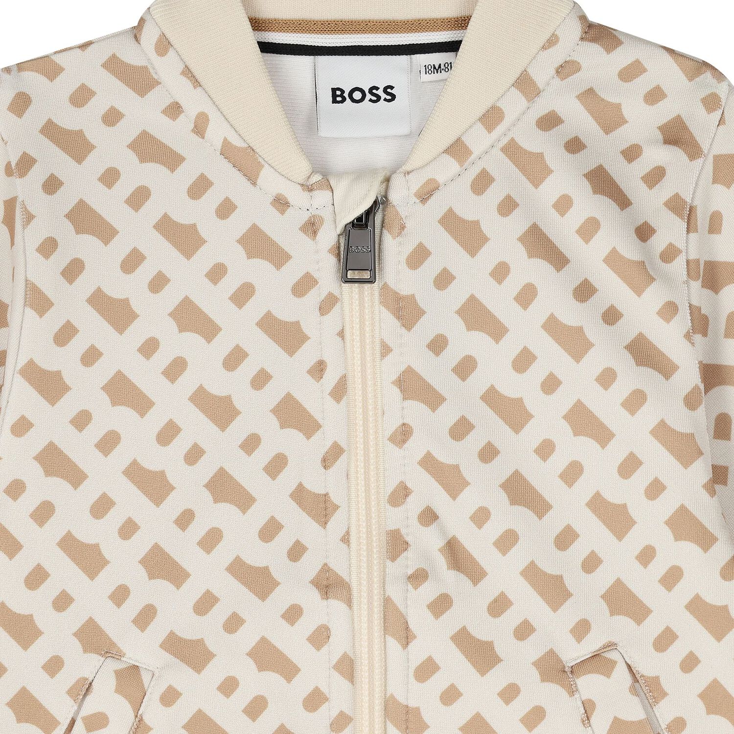 Younger Boys Beige Logo Tracksuit, 1, hi-res