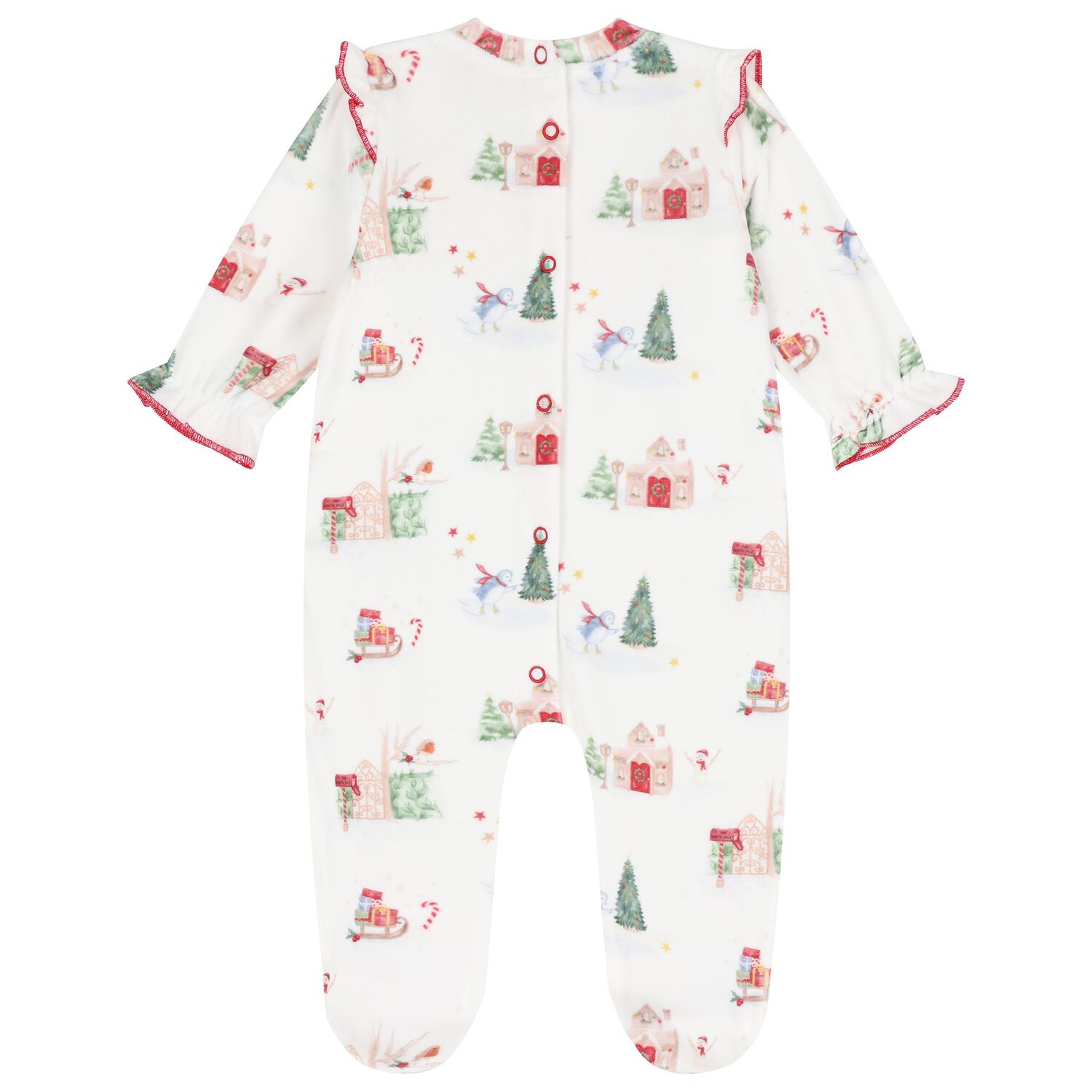 افرول بنات بفيونكه بشكل الكريسماس باللون العاجى والاحمر , 1, hi-res