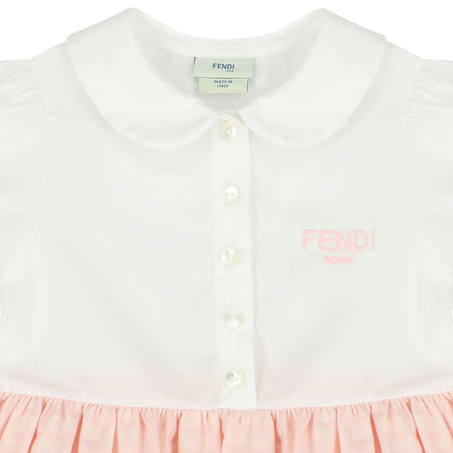 Baby Girls White & Pink FF Logo Dress, 1, hi-res