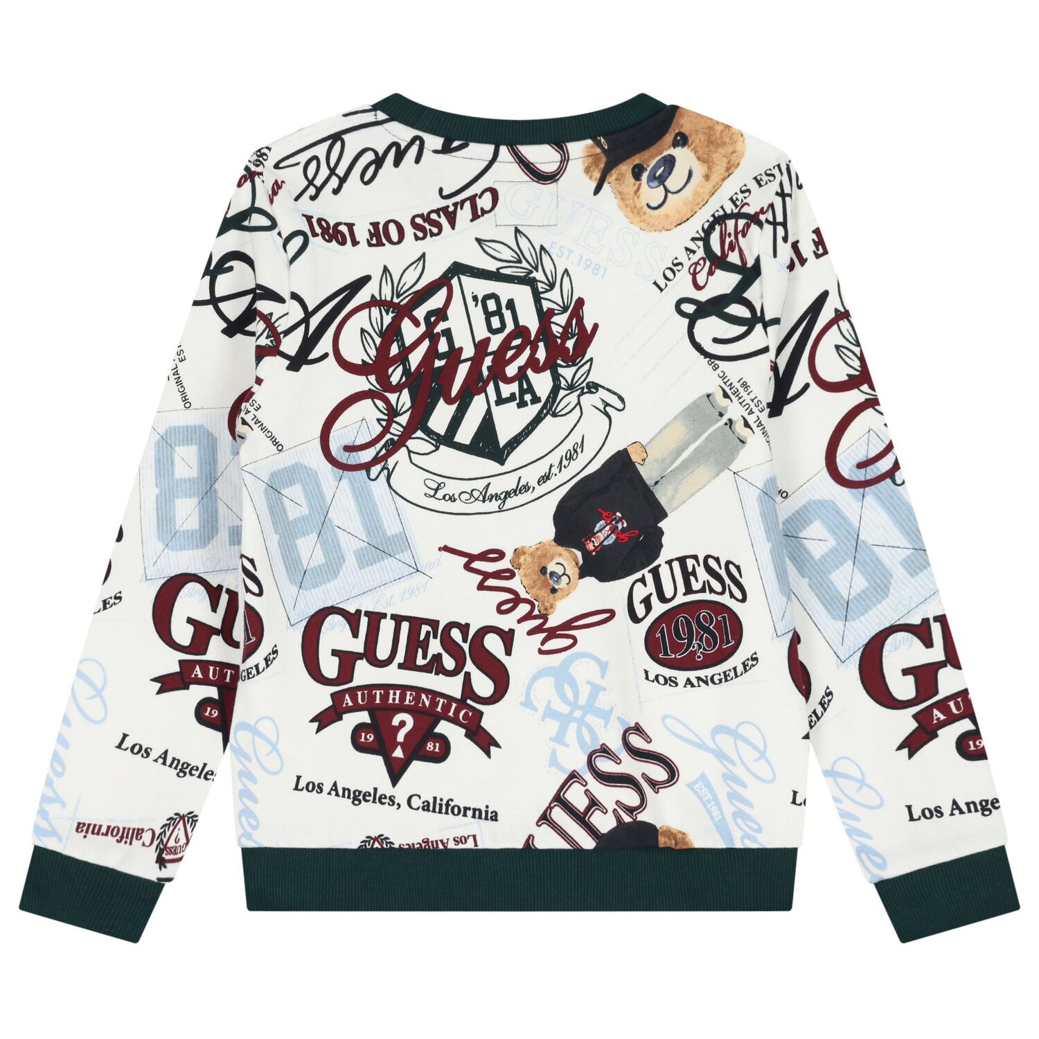 Boys White & Green Teddy Bear Logo Sweatshirt, 1, hi-res