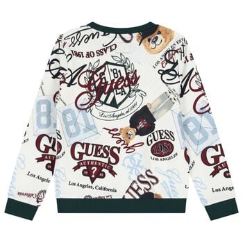Boys White & Green Teddy Bear Logo Sweatshirt