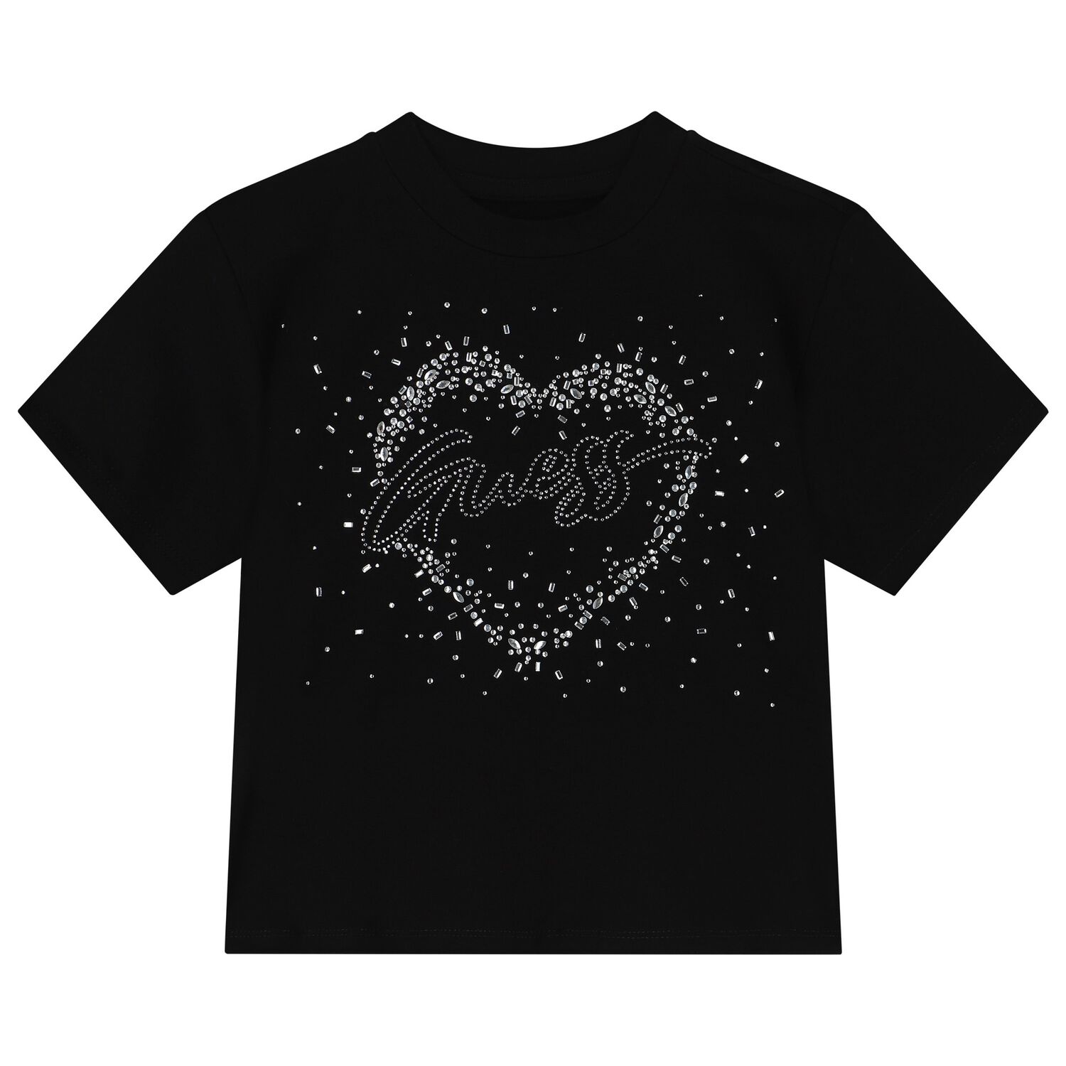 Girls Black Embellished Logo T-Shirt, 2, hi-res