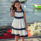 Girls White & Navy Lace Dress, 1, hi-res