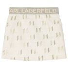 Girls Ivory & Gold Logo Jacquard Skirt, 1, hi-res
