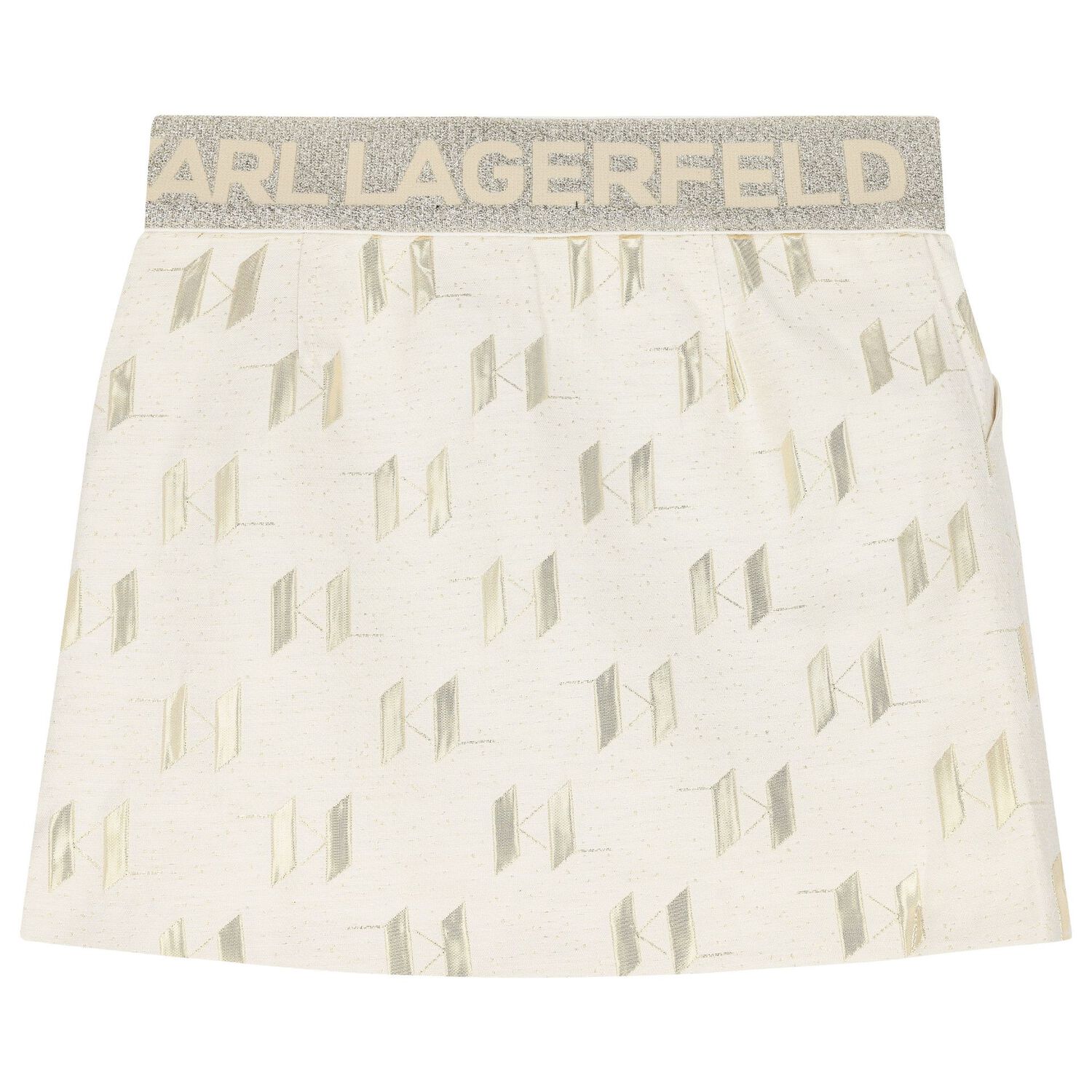 Girls Ivory & Gold Logo Jacquard Skirt, 1, hi-res image number null
