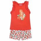 طقم شورت باللون الاحمر والابيض للبنات, 1, hi-res