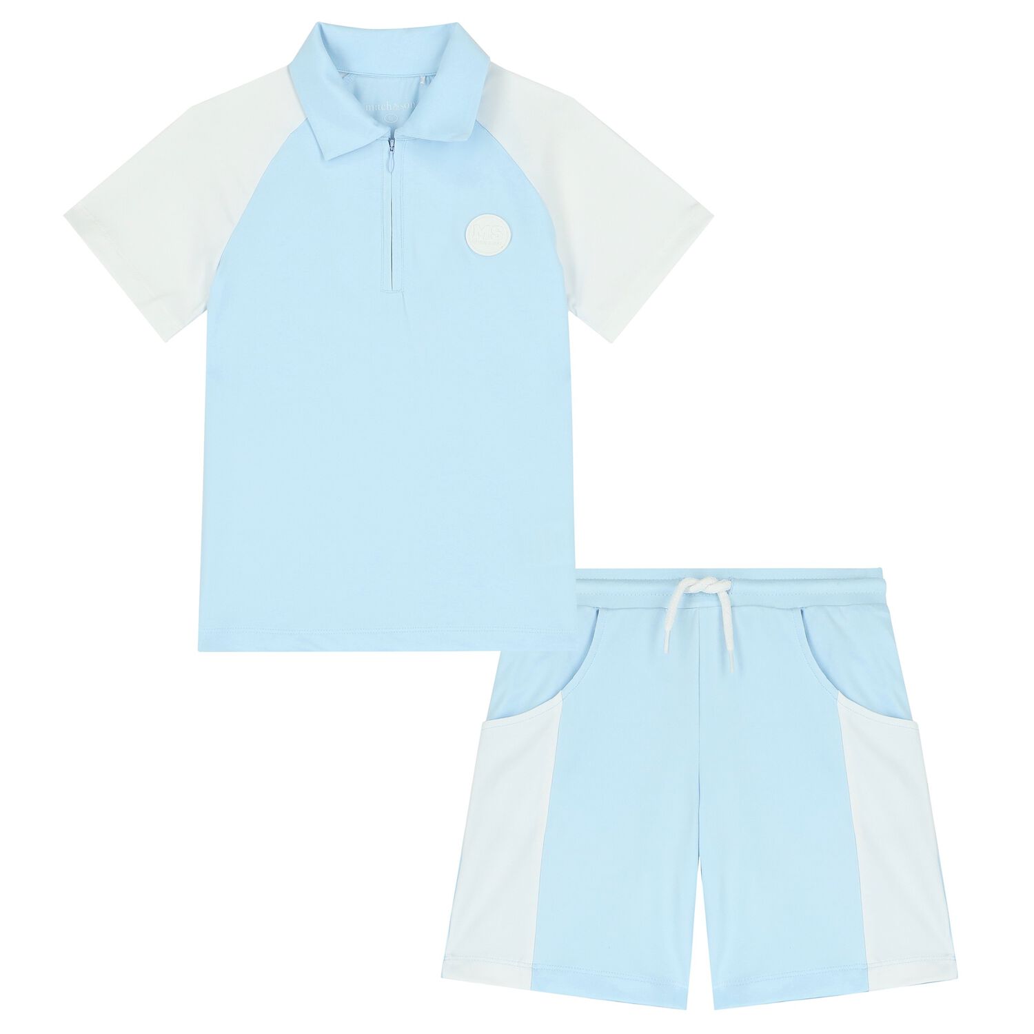 Boys Blue & White Logo Shorts Set, 1, hi-res