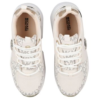 Girls Ivory & Gold Logo Trainers