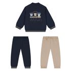 Younger Boys Navy Blue & Beige Tiger Tracksuit Set ( 3 Piece ), 2, hi-res