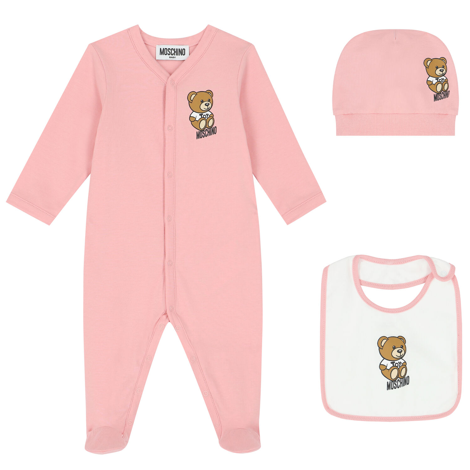 Pink Teddy Bear Logo Babygrow Set, 3, hi-res