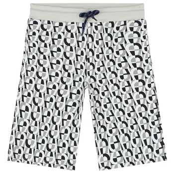 Boys White & Black Logo Shorts