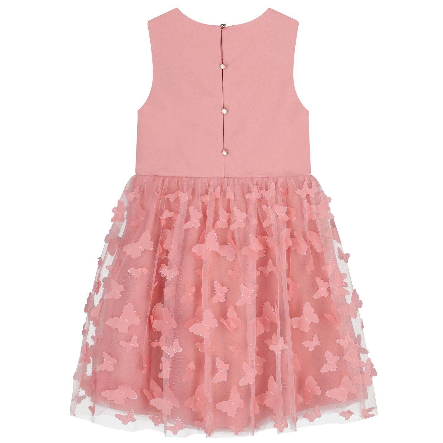 Girls Pink Butterfly Tulle Dress, 2, hi-res