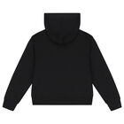 Black Logo Hooded Zip Up Top, 1, hi-res