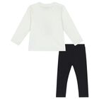 طقم ليغينز بنات بشعار تيدى والقلوب باللون العاجى والأسود, 1, hi-res