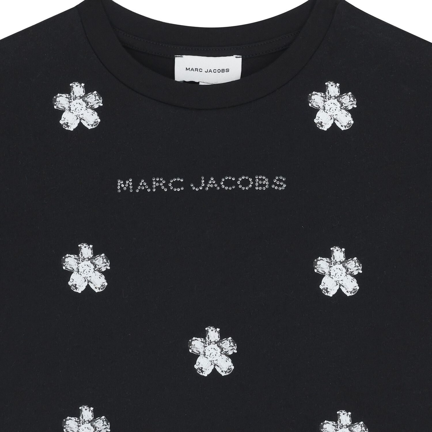 تي شيرت بناتي أسود بشعار زهرة, 1, hi-res