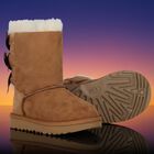 Younger Girls Chestnut Brown Bailey Bow II Suede Boots, 2, hi-res