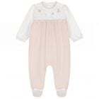 بدلة للبنات مزينة بنقوش زهور باللون الأبيض والبيج, 1, hi-res