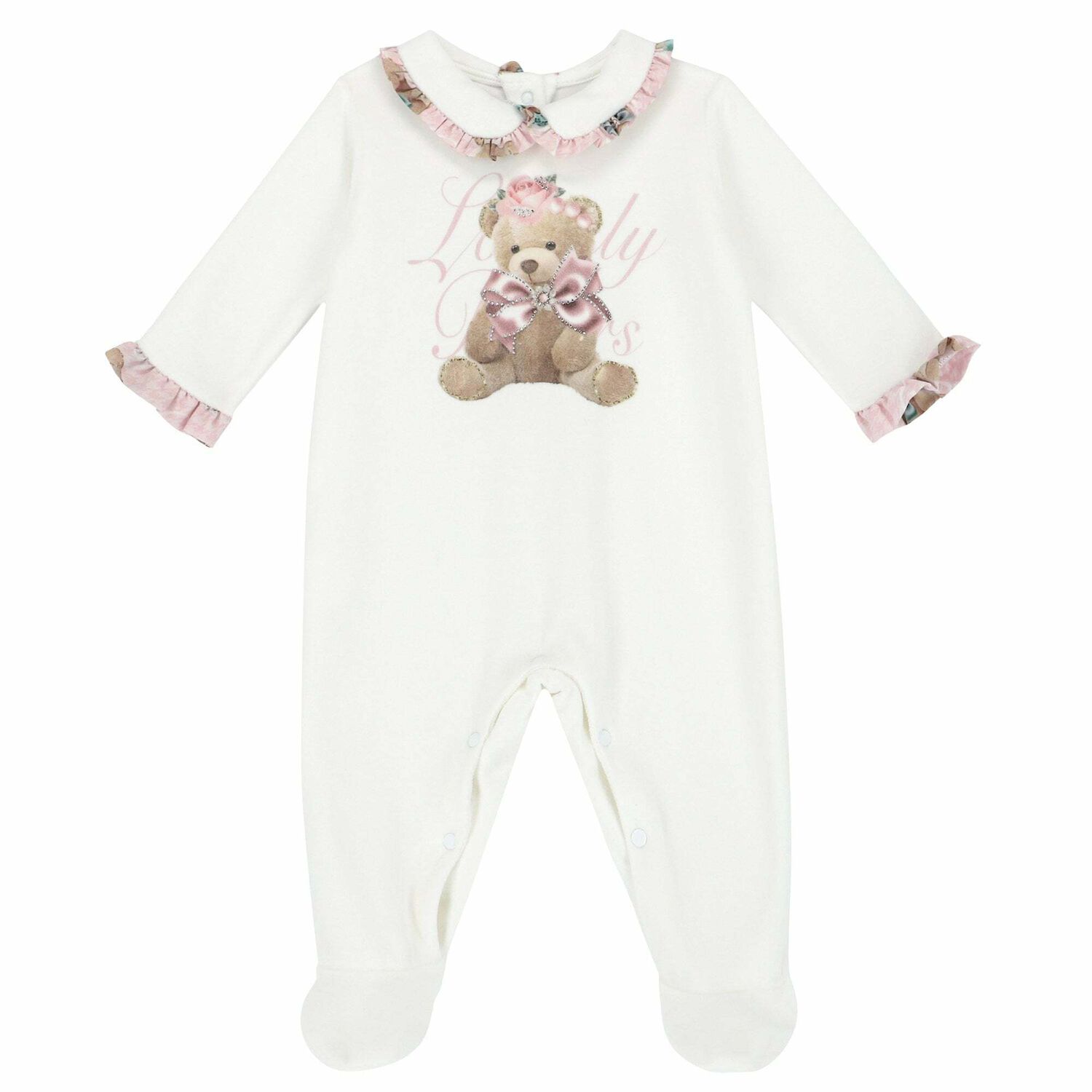 Baby Girls White Printed Babygrow, 1, hi-res image number null