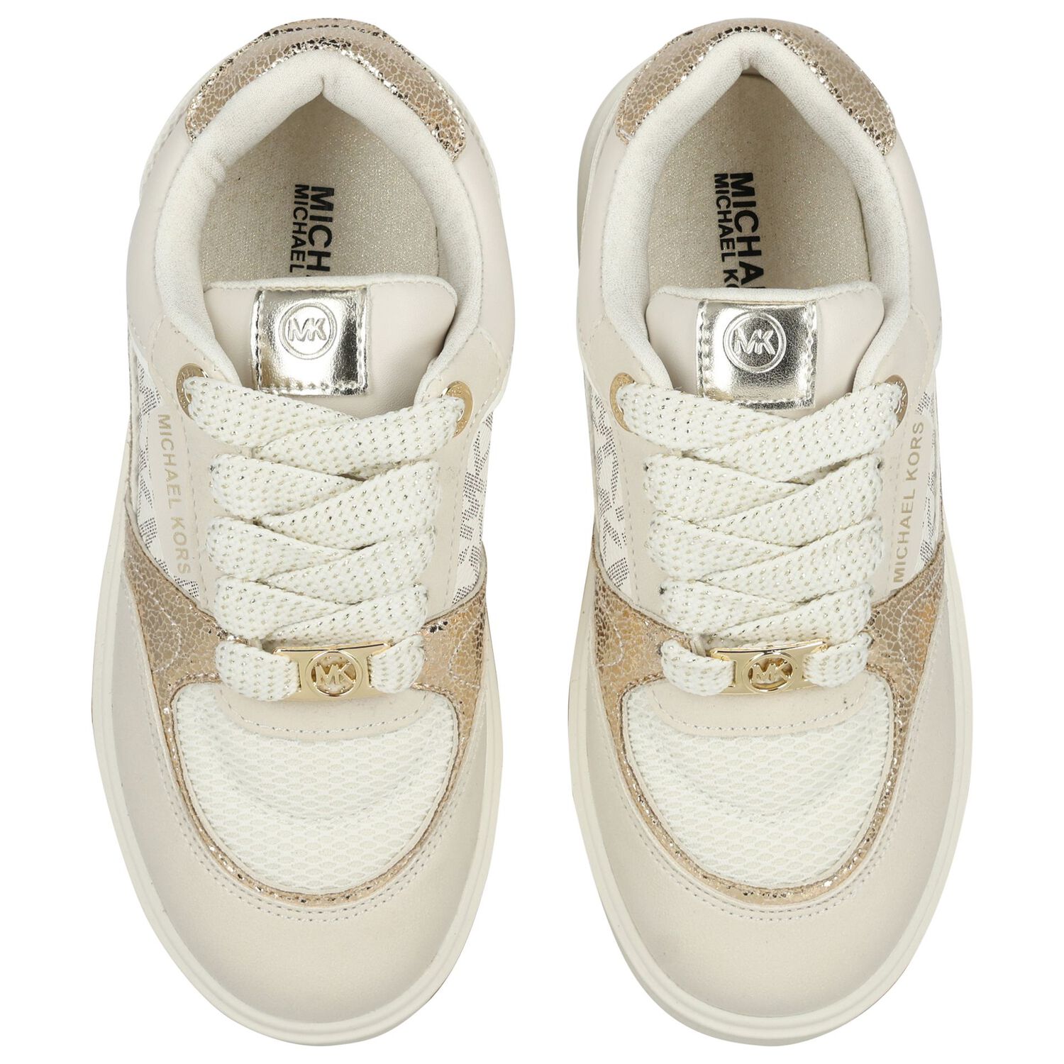 Girls Ivory & Gold Logo Trainers, 1, hi-res