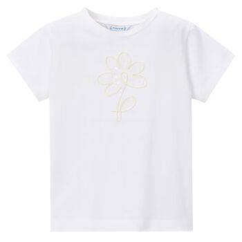 Girls White Flower T-Shirt