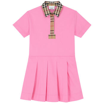 Girls Pink Check Polo Dress