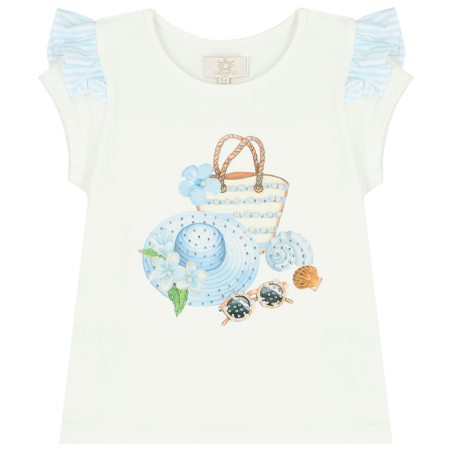 طقم بنات تنورة مخططة باللون الأبيض والأزرق, 2, hi-res image number null