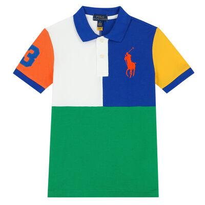 Boys White, Blue & Green Logo Polo Shirt