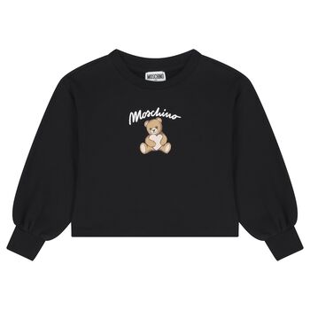 Girls Black Teddy Bear Logo Sweatshirt