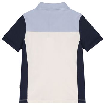Boys Ivory, Blue & Navy Blue Logo Polo Shirt