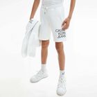 Boys White Logo Organic Cotton Shorts, 3, hi-res