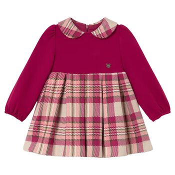 Younger Girls Burgundy & Beige Plaid Dress