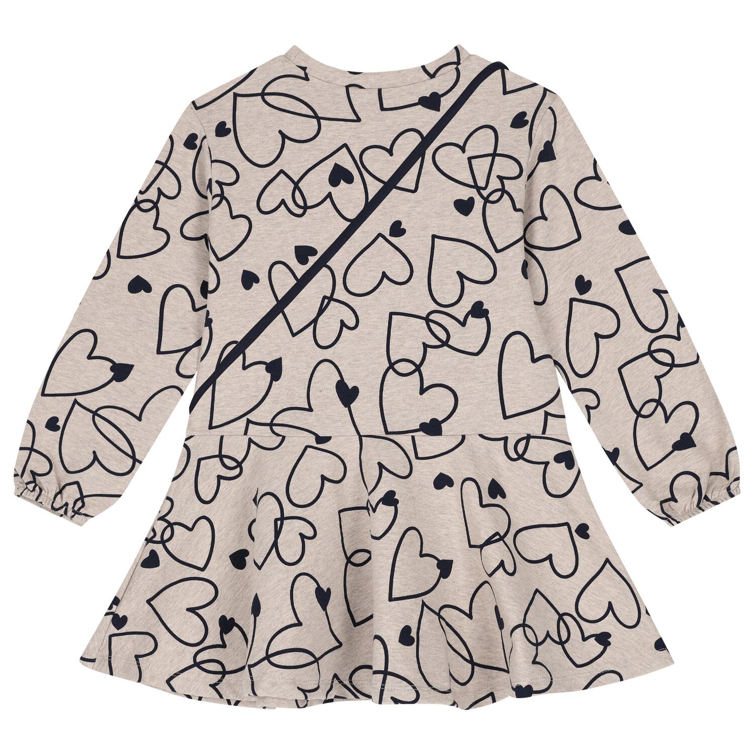 طقم فستان بنات بشعار القلب باللون البيج, 3, hi-res