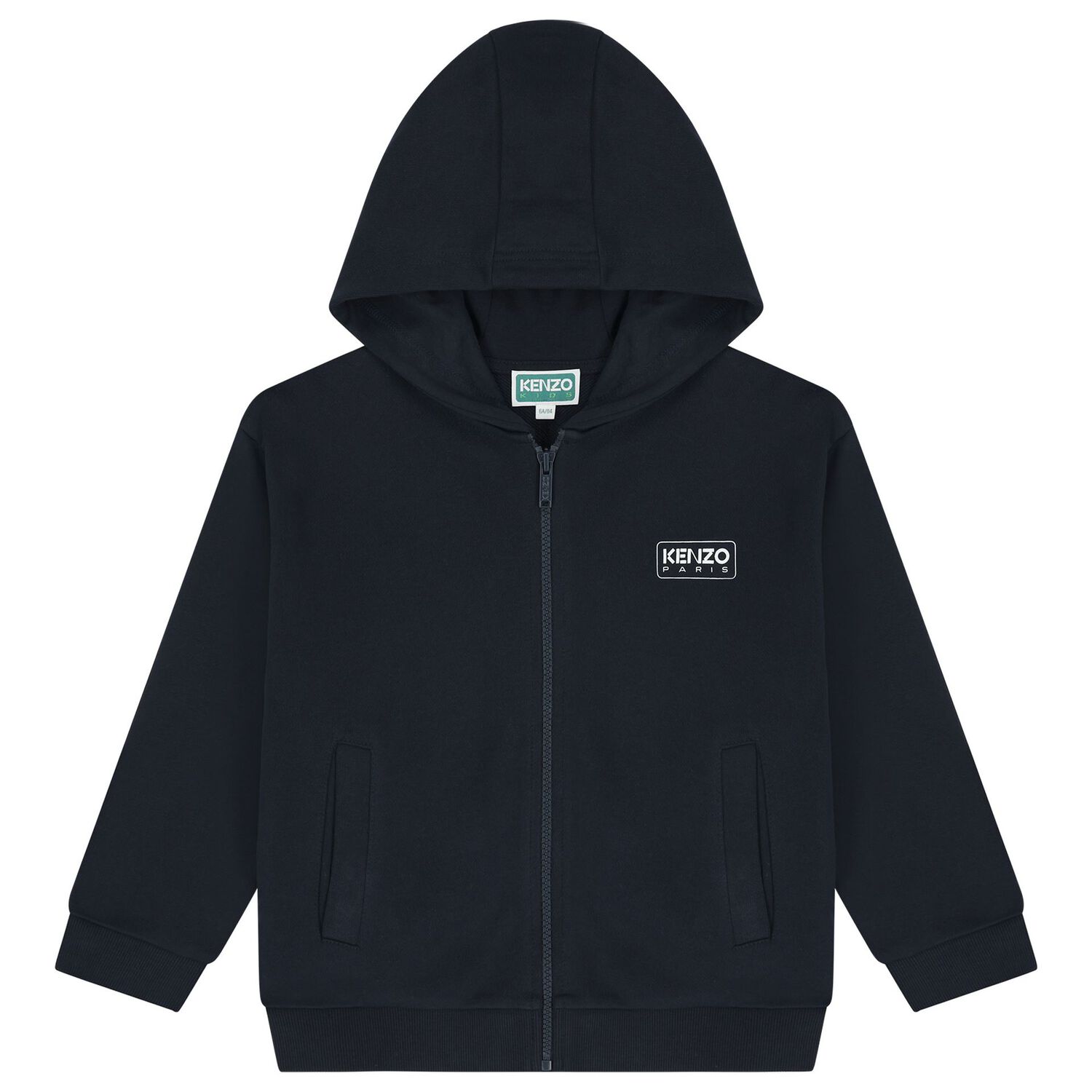 Navy Blue Logo Hooded Zip Up Top, 2, hi-res