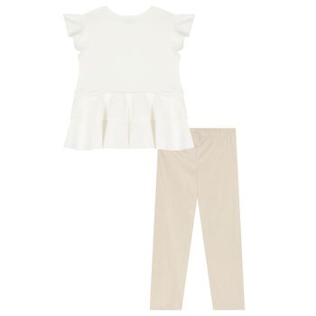 Girls White & Gold Leggings Set