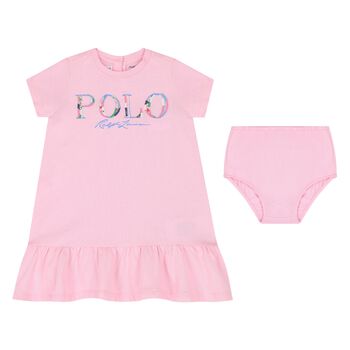 Baby Girls Pink Cotton Jersey Floral Logo Dress
