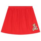 Girls Red Teddy Bear Logo Skirt, 1, hi-res