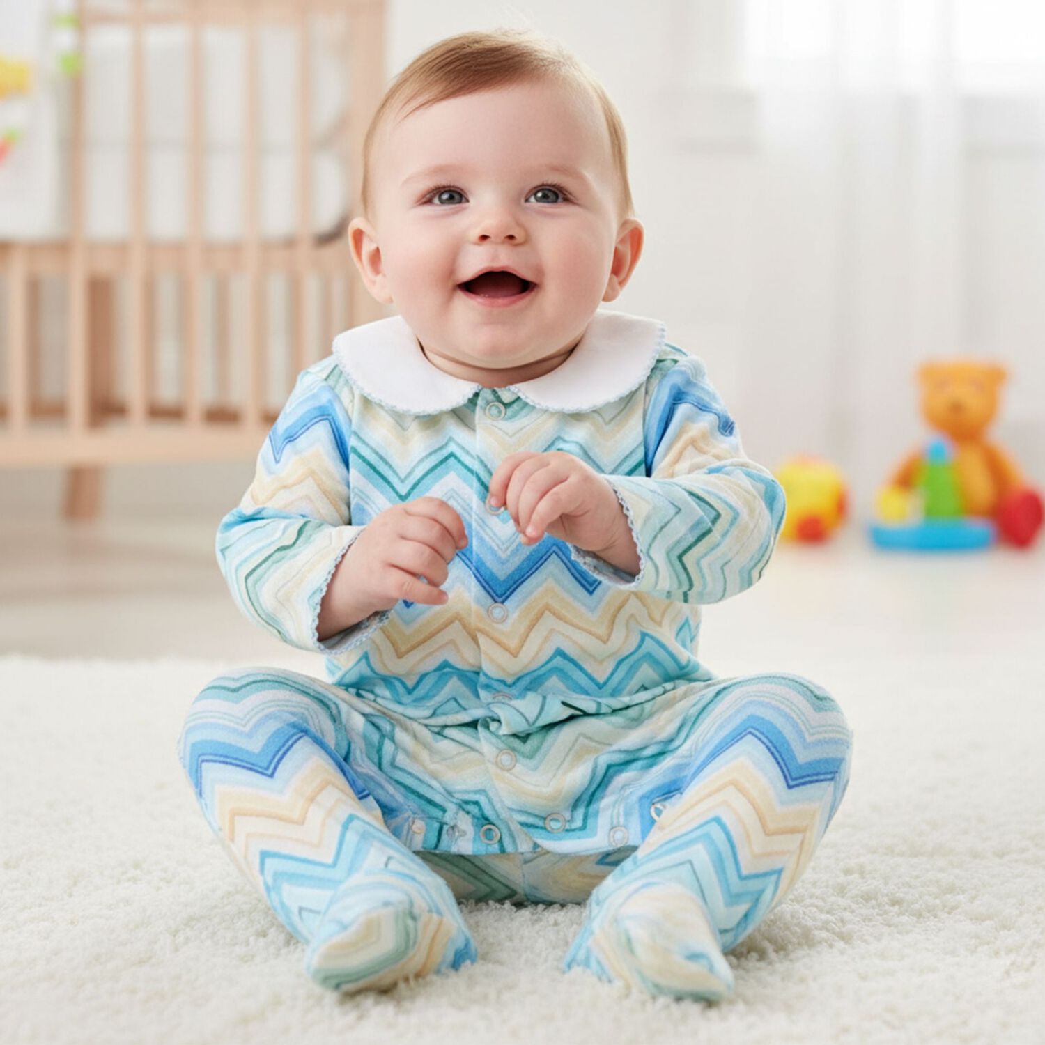 Blue & Yellow Zig Zag Babygrow, 2, hi-res
