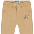 Younger Boys Beige Logo Trousers, 1, hi-res