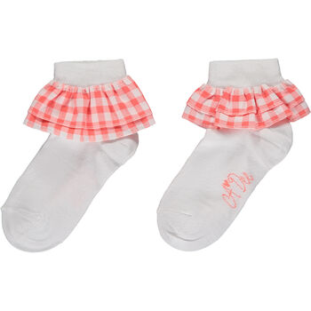 Girls White & Coral Gingham Socks
