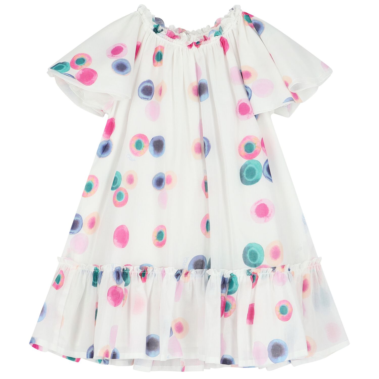 فستان بنات مكشكش باللون الأبيض, 1, hi-res