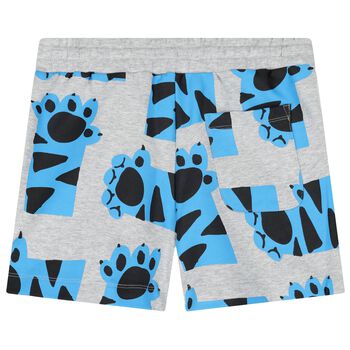 Boys Grey and Blue Illustration-Print Shorts
