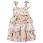 Girls Multi-Coloured Tiered Shirred Dress, 1, hi-res