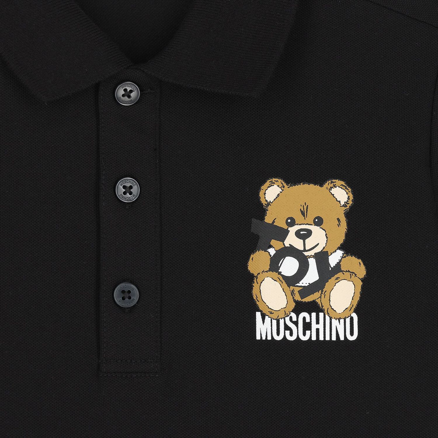 Boys Black Teddy Bear Polo Shirt, 1, hi-res image number null